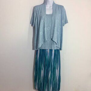 Maxi Skirt / Blouse  Petite Small  Blue Stripe Skirt Top Short Sleeve Overwrap